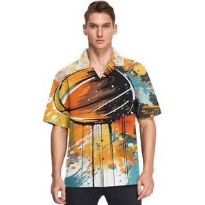 KAAVIYO Hand Tekening Basketbal Donkere Shirts Voor Mannen Korte Mouw Button Down Hawaiiaanse Shirt voor Zomer Strand, Patroon, XL