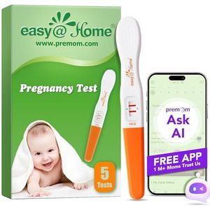 5 Easy@Home ultragevoelige zwangerschapstest: 5 HCG 10 mIU/ml-test voor vroege zwangerschapsdetectie met nauwkeurig resultaat - mogelijk gemaakt door Premom Smart APP丨5 HCG-midstreams