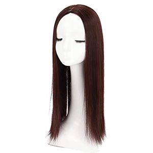 Recht Middendeel Haar Verborgen Kroonstuk Clip in 11x12cm Handgebonden Afscheid Topper 55cm Donkerbruin