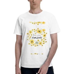 CKGODGF Wild Daisy bloemenprint heren katoenen T-shirt, casual en comfortabel korte mouw, geschikt voor fitness en dagelijks gebruik, Wit, S