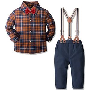 Yilaku Baby jongens kleding kleding pak broek hemd rompers bruiloft dooppak feestelijke kledingset voor kinderen kinderen 3 maanden - 5 jaar, bruin/zwart, 6-9 Maanden