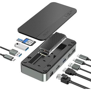 10-in-1 USB-C Hub Met M.2 NVMe SSD-Behuizing, Dockingstation, Multiport Adapter Met 10 Gbps USB 3.2 A/C, 4K @60Hz HDMI, 100W PD, SD/TF, Gigabit Ethernet, M.2 NVMe/SATA SSD-Lezer