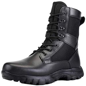 Mens Stalen Neus Combat Tactical Military Laarzen, Waterdichte Ultralight High Top Leather Hunting Work Army Boots Side Rits Wandelschoenen Black-43