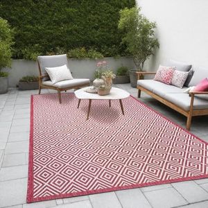 the carpet Mistra - robuust tapijt voor buiten, modern, weerbestendig en uv-bestendig, voor balkon, terras en serre, maar ook geschikt voor de keuken, plat geweven, roze 1, 80 x 150 cm