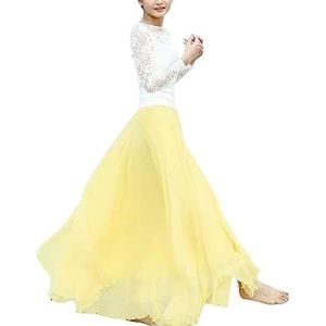 Rok Voor Dames,Dames Gele Midi-Rok Van Chiffon Boho 8M Grote Swing Flowy Plooirok Lichtgewicht A-Lijn Ruches Ruches Dweilen Vloer Strand Lange Rokken Voor Meisjes Dames,85Cm,S
