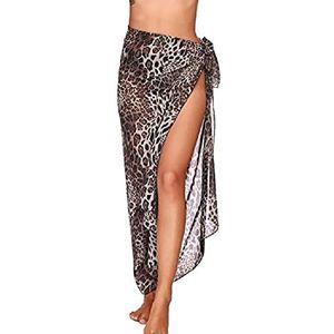 MeeQee Sarongs voor dames, strandkleding, chiffon, strandwikkel, bikini, bedekkende lange sjaal, halve badmode, pareo, wikkelrok voor de zomer, Luipaard Print, one size