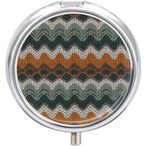 Ronde metalen pillendoos, bruin en groen patroon bedrukte reispillenorganizer draagbare pillencontainer kleine pillendoos voor portemonnee en zak voor het bewaren van vitamines, medicijnen en