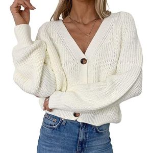 GerRit Women's cardigans Women Knitted Cardigans Sweater Fashion Loose Coat Casual Button V Neck Female Tops