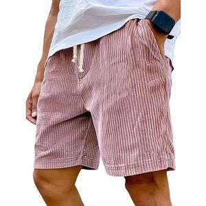 Corduroy Shorts Heren, Heren Shorts, Zomer Strand Vakantie Trekkoord Elastische Taille Casual Short(Pink,XL)