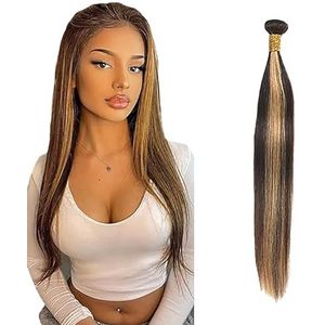 Salharer Straight Human Hair Bundles Single Extensions Machine Double Wefts Unprocessed Remy Weave Highlight Blonde Color for Woman 14 Inch