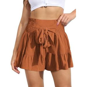 Lewey Modieuze damesshort met striktaille en ruches aan de zoom | Zomer Must-have culottes rok-broek, Baksteen Rood, XL
