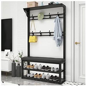 RIVILA Schoenbank Kapstok Rack Hanger Kapstok Schoenbank Met PU Lederen Dikke Spons Kussen Heavy Duty Open Garderobe Kast Opslag Organizer Met Haken En Schoenenrek Voor Entryway Hal B