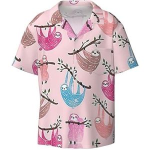 OdDdot Naughty Luiaard Baby Print Heren Button Down Shirt Korte Mouw Casual Shirt voor Mannen Zomer Business Casual Jurk Shirt, Zwart, 3XL