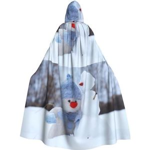 Womens Mens volledige lengte carnaval cape met capuchon cosplay kostuums mantel, 190 cm schattige sneeuwpop 1