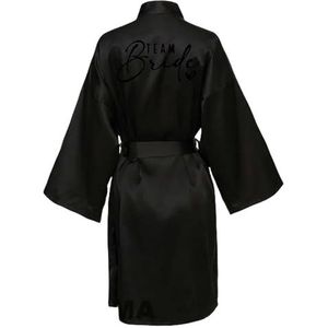 MdybF Badjas Bruid Bruidsmeisje Bruiloft Robe Kimono Badjas Jurk Nachtjapon Casual Satijn Korte Vrouwen Nachtkleding Nachtkleding Nachtkleding, zwart., S