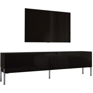 3E 3xE living.com TV-kast in mat zwart met poten in chroom, A: B: 170 cm, H: 52 cm, D: 32 cm. TV-meubel, tv-tafel, tv-bank