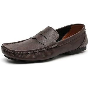 Herenloafers Vierkante neus Kunstleer Penny Loafers Flexibele comfortabele antislip Prom Casual instapper (Color : Brown, Size : 42 EU)