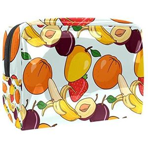 Tropische vruchten oranje banaan citroen aardbeienprint reis cosmetische tas voor vrouwen en meisjes, kleine waterdichte make-up tas rits zakje toilettas organizer, Meerkleurig, 18.5x7.5x13cm/7.3x3x5.1in, Modieus