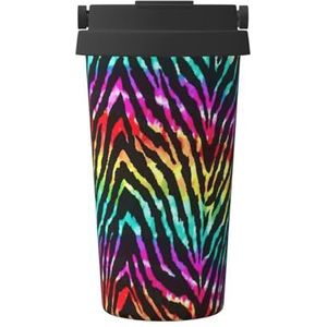 Kleurrijke Regenboog Zebra Print Reizen Koffie Mok Lekvrije Thermos Mok Geïsoleerde Tumbler, voor Kantoor Camping