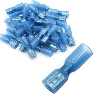 Platte stekker, platte steekhulzen, kabelschoen met krimpkous, volledig geïsoleerd, deels geïsoleerde connector, vrouwelijke steekbreedte 6,3 mm, blauw, 1,5-2,5 mm² (10 stuks, blauw: platte