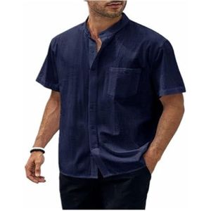 Herenoverhemd Guayabera-overhemd Met Korte Mouwen Casual Herenoverhemd Kort Zomeroverhemd Casual Strandoverhemden(Color:Dark blue,Size:M)