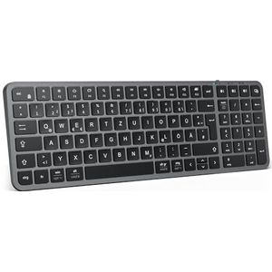 iClever Bluetooth toetsenbord Mac, draadloos multi-device toetsenbord met eenvoudige schakelaar voor maximaal 3 apparaten, slank – voor pc, notebook, Windows, Mac, Chrome OS, Android, iPad OS, Duitse