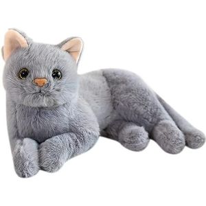 elemhome Knuffels pluche knuffeldier pluche kat realistische levensechte superzachte kitten knuffel kitten huisdier kat pluizige kat rustgevend knuffelen slapen thuis auto decoratie (grijs)