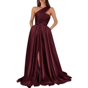 KIYNE Dames galajurken met één schouder en steekzakken, mouwloos, A-lijn baljurk korset, formele jurk, Bordeaux, 32