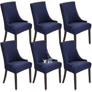 Eetkamerstoelhoes, eetkamerstoelhoezen, Stretch Wingback stoelhoes hoes afneembare eetkamerstoelhoezen wasbaar for banketdecoratie-taupe-set van 6(Color:Navy Blue)