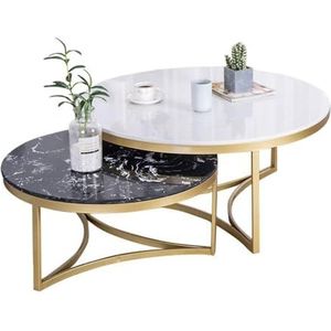 Salontafel marmeren nesttafel salontafel eindtafels modern meubilair decor ronde bijzettafel voor woonkamer balkon thuis en kantoor (wit, groot en zwart klein) nachtkastjes (afmetingen: 80 x 80 x 40