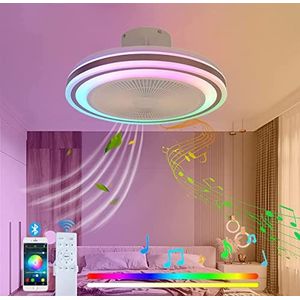 LED RGB Bluetooth Plafondventilator Met Licht En Muziekluidspreker Gekleurde Kinder Plafondventilator Met Licht Voor Slaapkamer Woonkamer 6 Windsnelheid-A