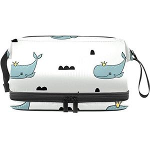 Grote capaciteit reizen cosmetische tas,Make-up tas,Waterdichte make-up tas Organizer, Walvis met kroon, Meerkleurig, 27x15x14 cm/10.6x5.9x5.5 in