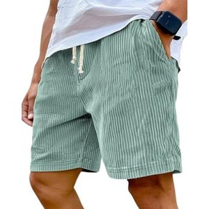 YWeiLiangSan Corduroy herenshorts - elastische tailleband, meerdere zakken voor zomer/strand en casual stijl, Lichtgroen, L Extra court