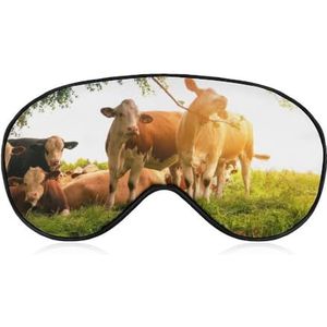 Koeien grazen op mooie groene weide slaapmasker met verstelbare riem, comfortabel zacht oogmasker slaaphulp, lichtblokkerende oogmaskers