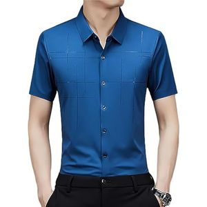 GentClassic - Ademend herenshirt met stretch van ijszijde, anti-rimpel ijszijde sneldrogend shirt met korte mouwen voor heren (3XL,Blue)
