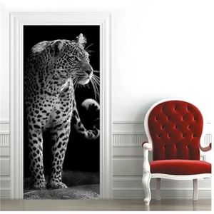 Deurstickers 3D Zwarte Luipaard Dier Deursticker Panter Vlinder Behang Cheetah Muurschilderingen PVC Waterdichte Zelfklevende Slaapkamer (Kleur : T, Grootte : 40x120cm)