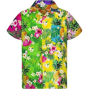 King Kameha Hawaiihemd, voor heren, korte mouwen, borstzakje, Hawaii-print met ananas- en hibiscusmotief, Pineapple Flowers Mix, M