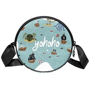 Ronde Crossbody Tas Messenger Bag Purse voor Vrouwen Cartoon Piraat Schip, Meerkleurig, 6.7x6.7x2.3 in, Sling Rugzakken