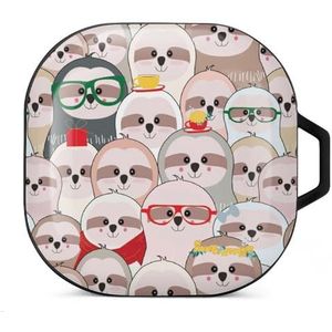 Grappige mooie schattige luiaard in roze grijze oordopjes hoesje compatibel met Samsung hard shell beschermhoes zwart-stijl