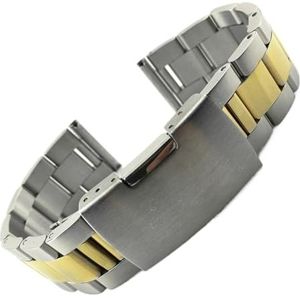 LQXHZ Roestvrij Stalen Metalen Horlogeband Armband 16mm 18mm 20mm 22mm 24mm 26mm 28mm 30mm Horloge Band Polsband Zwart Zilver Goud Riem (Color : Silver gold, Size : 20mm)