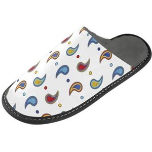 LI ZHI XIN Volwassen pluche pantoffels dames flanel warme huisschoenen met antislip heren indoor pantoffels met PVC zool maat 4-11 Paisley naadloos patroon kleur, Meerkleurig, 4/5 UK