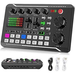 Geluidskaartset, Professionele DJ-audio-interfacemixer, draagbare ALLES-IN-ÉÉN podcast-productiestudio met XLR-microfoon for live streaming(Only Sound Card)