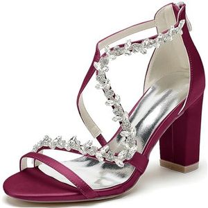 Hanfike Comfortabele sandalen voor vrouwen bruiloft blokhak formele feestschoenen met strass steentjes JY164, Bordeaux, 40 EU