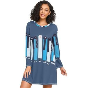 LI ZHI XIN Nachthemd voor dames, lange mouwen, nachthemd, nachthemden, slaapkleding, ronde hals, losse grote maten, nachtkleding, XXXL, cartoon, pianotoetsenbord, Meerkleurig, S
