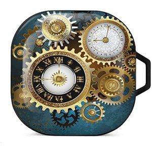 Twee Steampunk klokken met versnellingen oordopjes hoesje compatibel met Samsung Hard Shell beschermhoes zwart stijl