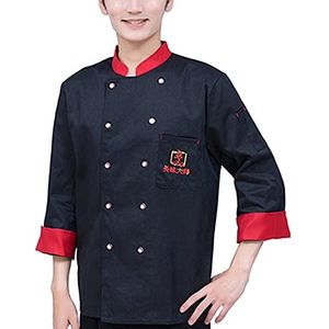 YWUANNMGAZ Unisex klassieke chef-kok jas, lichtgewicht lange mouw fornuis restaurant keuken koken uniform gepersonaliseerd (kleur: zwart, maat: C (XL))