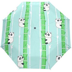 Leuke Groene Kleine Panda Automatische Paraplu Winddicht Opvouwbare Paraplus Auto Open Sluiten voor Meisjes Jongens Vrouwen, Patroon, M