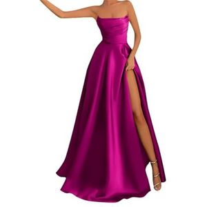 BRIGOW Satijnen bruidsmeisjesjurk voor bruiloft met split mouwloze galajurken plooien cocktailjurk grote maten, roze (hot pink), 34