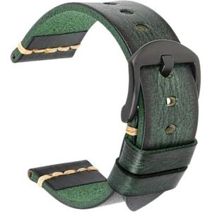 Handgemaakte koe lederen horlogeband 7 kleuren beschikbaar Vintage horlogeband 20mm 22mm 24mm Fit for Panerai Citizen Casio SEIKO (Color : Green Black, Size : 20mm)