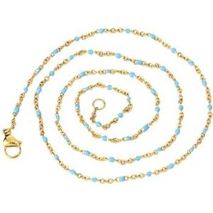 45,5 cm lange 304 roestvrijstalen emaille ketting goudkleurige schakelketting dameskraag cadeau (Color : 45.5cm Long_Blue 45cm)